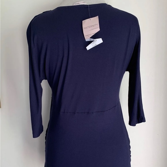 DOROTHY PERKINS Maternity Top Tie Front 3/4 Sleeves Navy Blue 2In1 UK Size 12 - Picture 3 of 11
